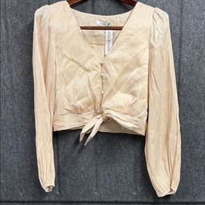 Lush Cream V-Neck Blouse with Tie Front